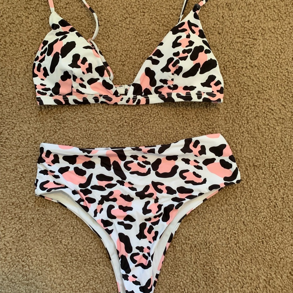 High Wasted Pink Cheetah Bikini
